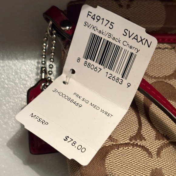 Coach khaki and Black Cherry Signature Medium Wristlet NWT - Picture 6 of 6